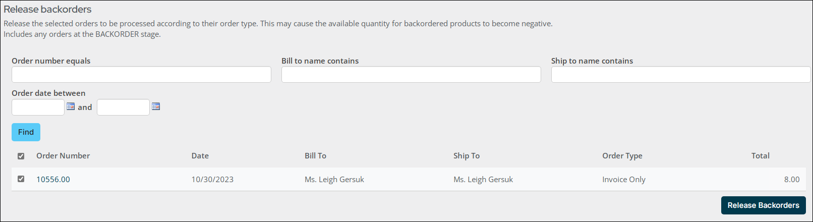 Release backorders page